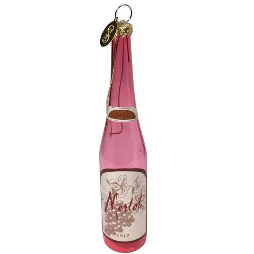 Old World Red Wine Bottle 1917 Merlot Glass Christmas Holiday Ornament SCF 6"